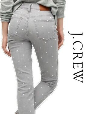 NWT J. Crew Vintage Straight Jeans 32 Grey Polka Dot Scattered High Rise Stretch